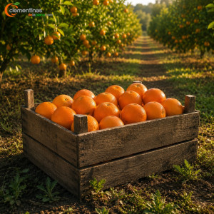 Caja de 15kg con naranjas de mesa valencianas recién recolectadas